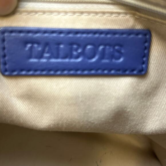 Talbots Printed Saffiano Tote Bag Blue White Red Weave - Picture 12 of 15